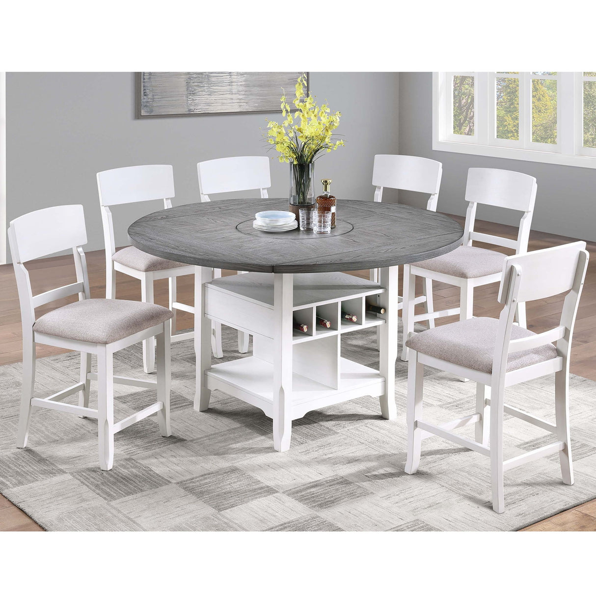 Contemporary Counter Height Dining Set With Built In Lazy Susan