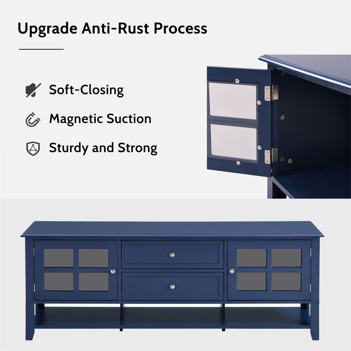 TV Stand For TVs Up To 60", Entertainment Center With Dual Drawers And Hidden Storage, Cabinet With Soft Closing Doors - Blue