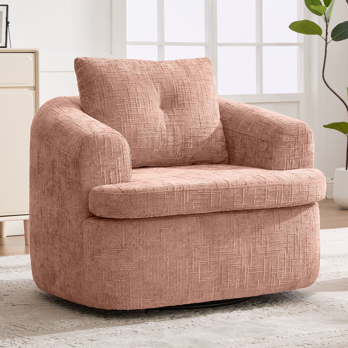 Modern Swivel Barrel Chair With Dual-Layer Cushion