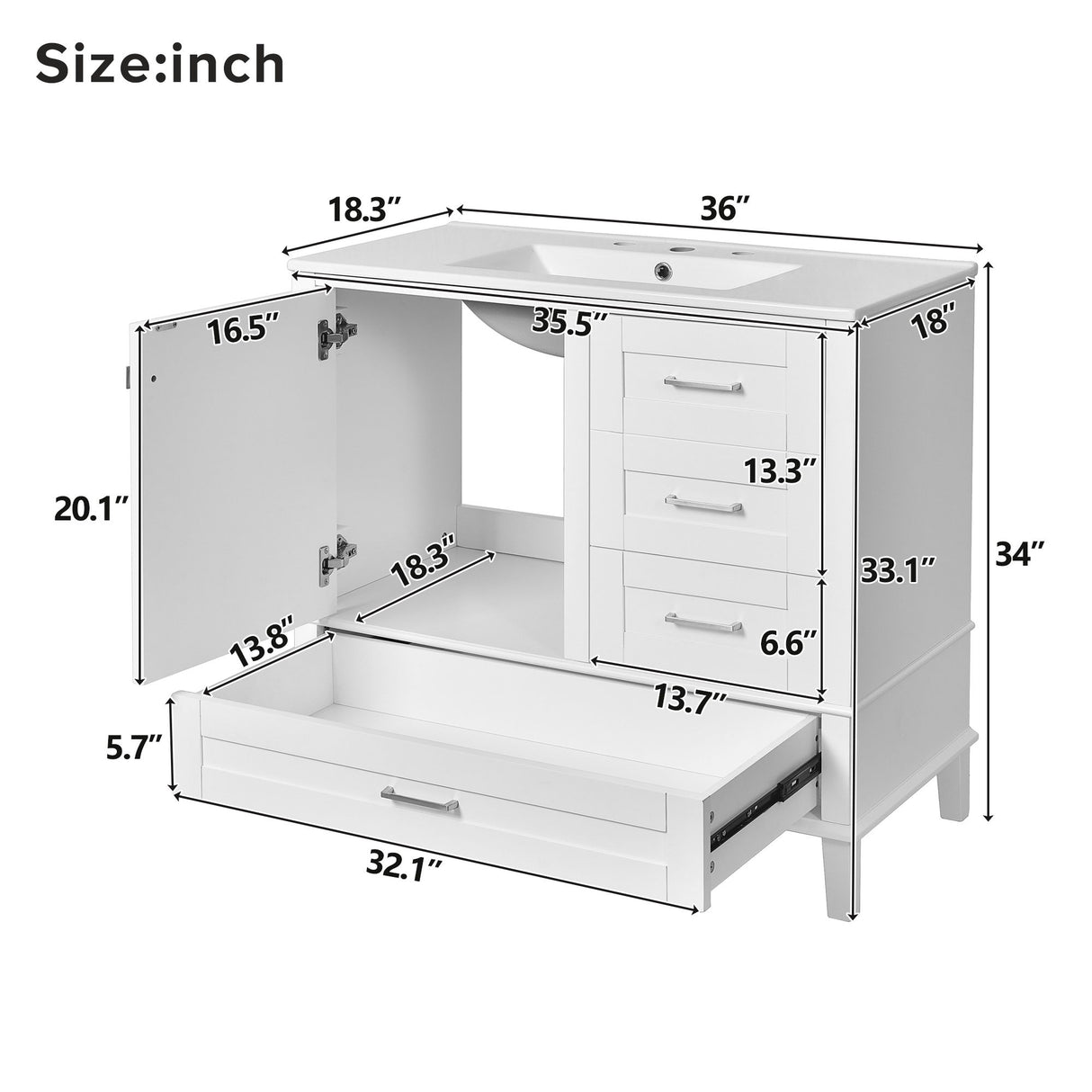Bathroom Vanity, Modern Bathroom Cabinet With Sink Combo Set, Bathroom Storage Cabinet With A Soft Closing Door And 3 Drawers, Solid Wood Frame