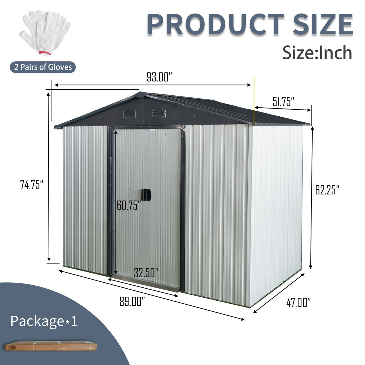Outdoor Metal Storage Shed Garden Building with Sliding Door 8x4ft