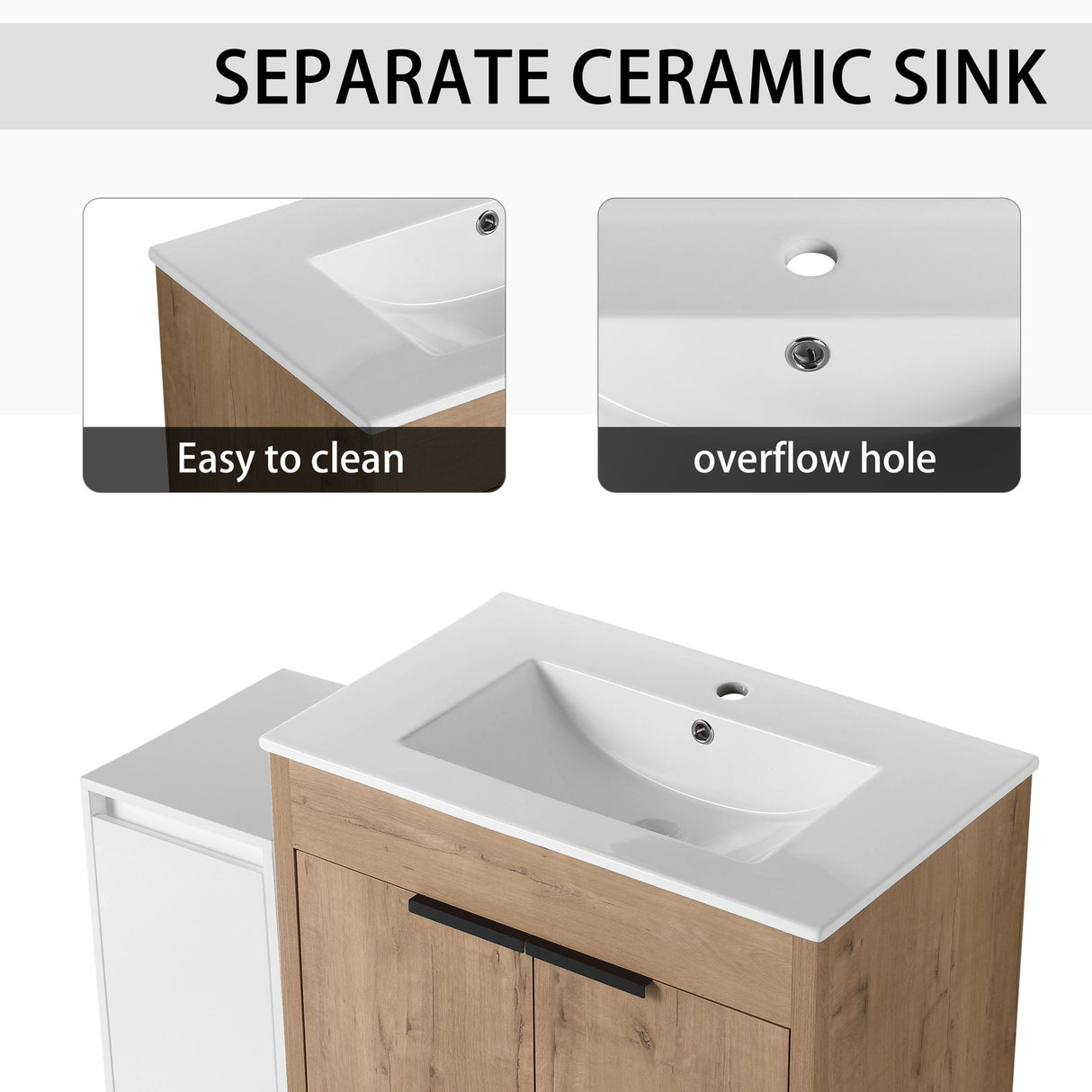 Freestanding Bathroom Vanity With Sink And Storage Cabinets, Soft Closing Doors