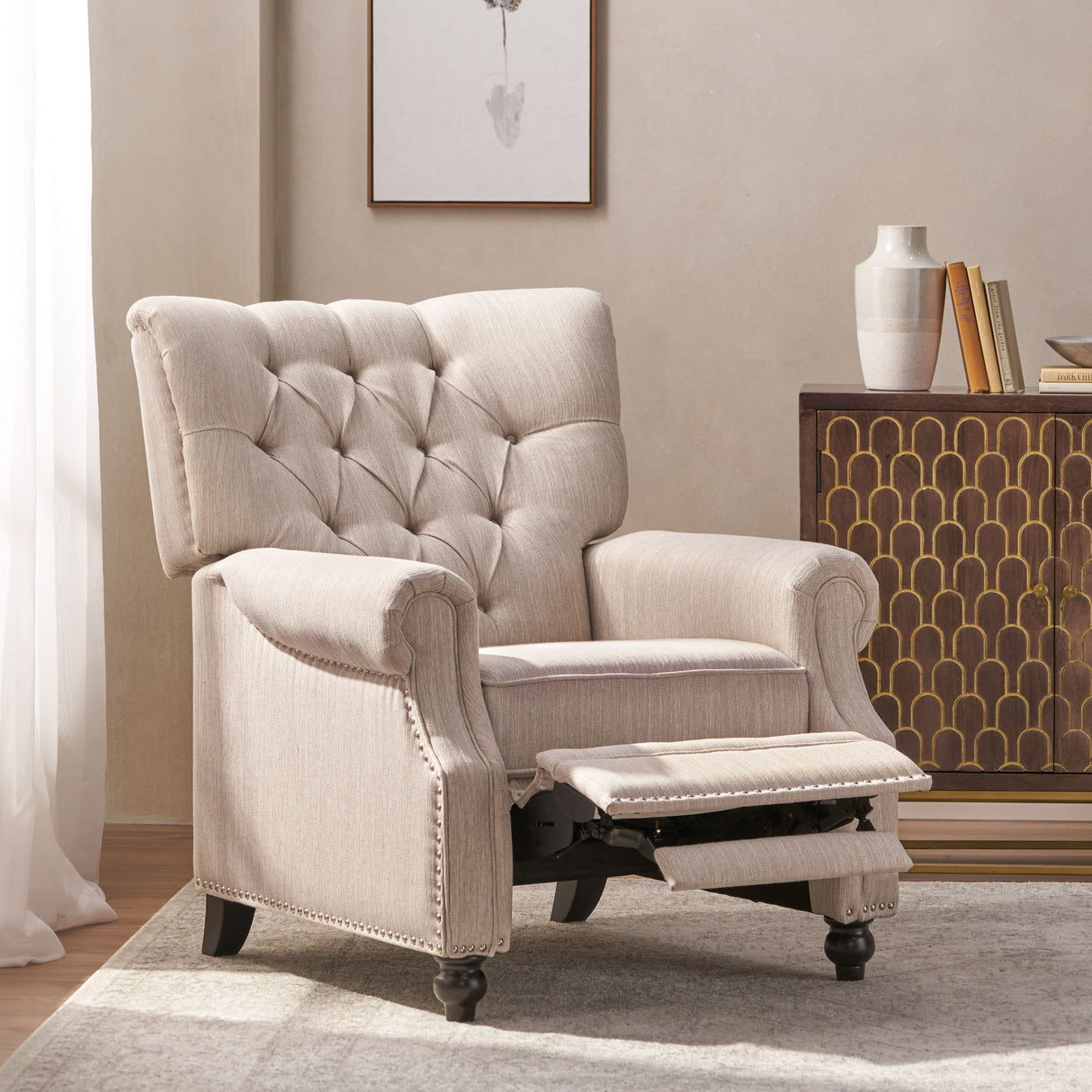 Welch - Contemporary Tufted Pushback Recliner - Beige