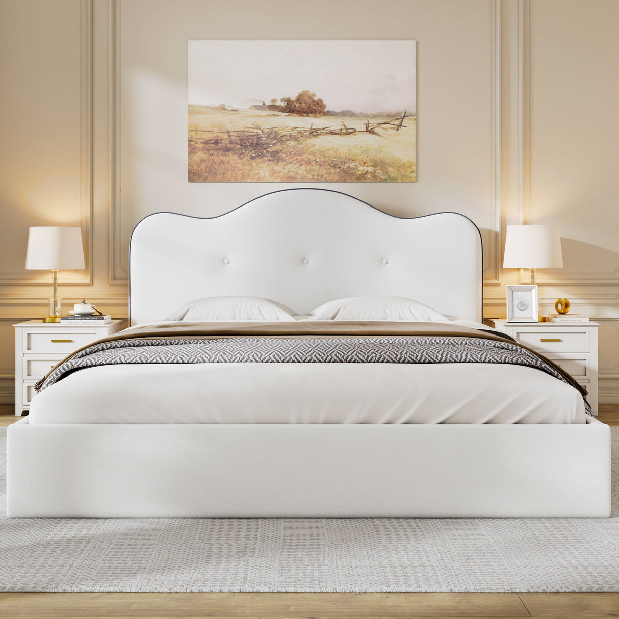 Upholstered Platform Bed With Sturdy Frame And Headboard