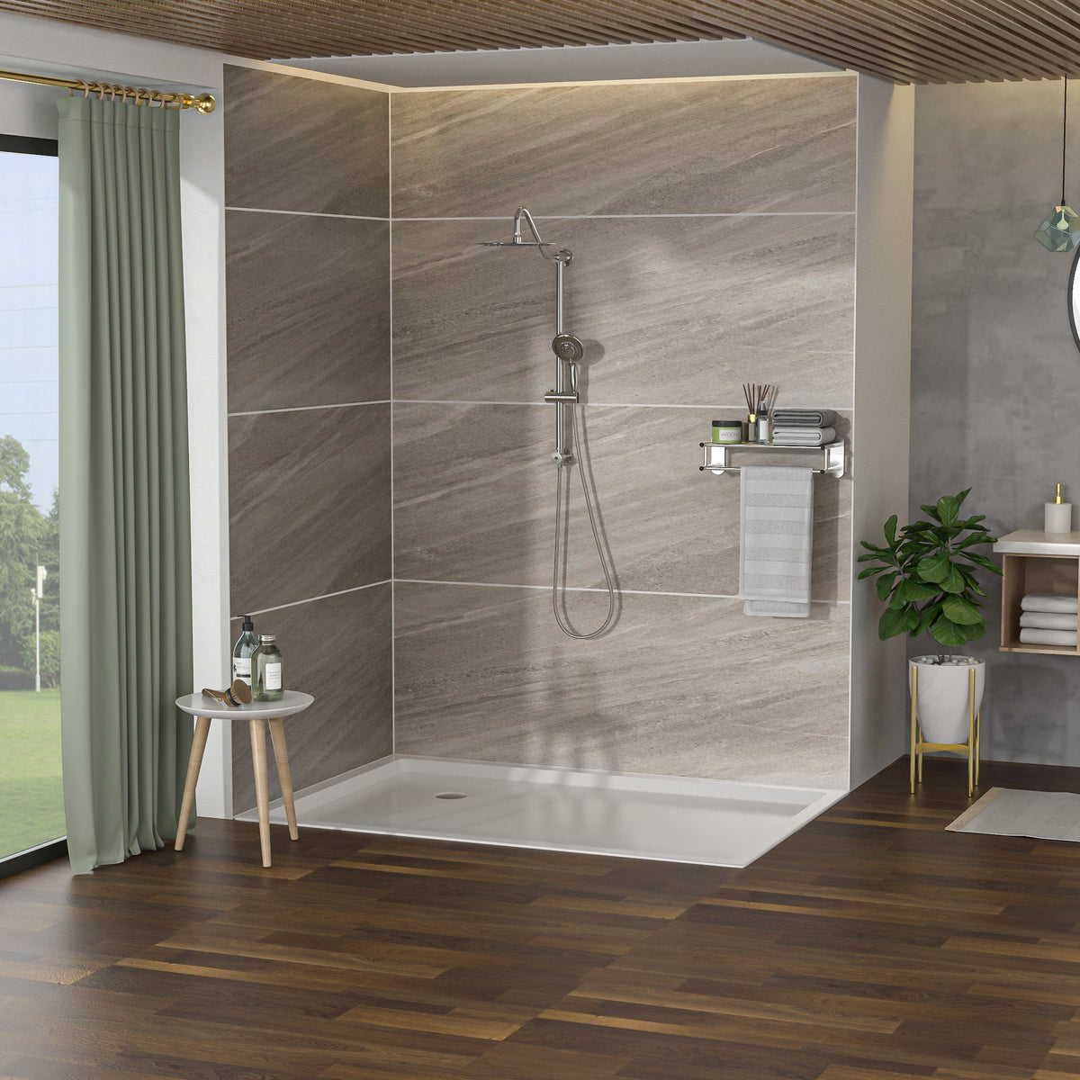Round Shower Set With Dual Shower Heads And Hand Shower, 10" Top Spray - Brushed Nickel