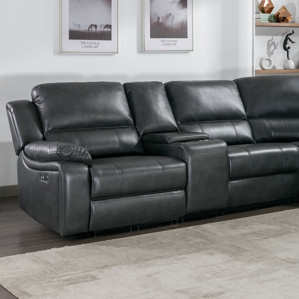 Power Reclining Sectional Sofa With 3 Adjustable Recliners, USB Ports & Cup Holders, Oversized Seating For Living Room - Black