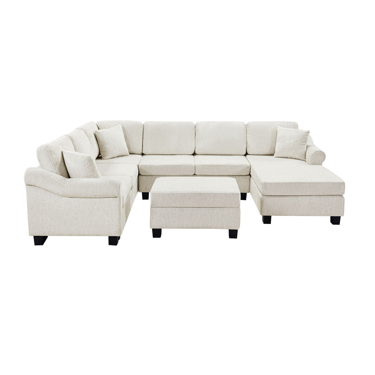 Contemporary U - Shaped Sectional Sofa With Movable Storage Ottoman