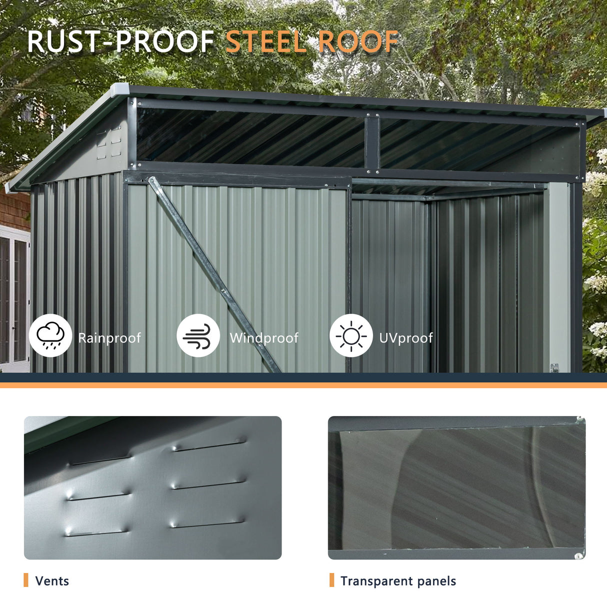 Outdoor Storage Shed Garden Building Transparent Plate Metal 59x71in