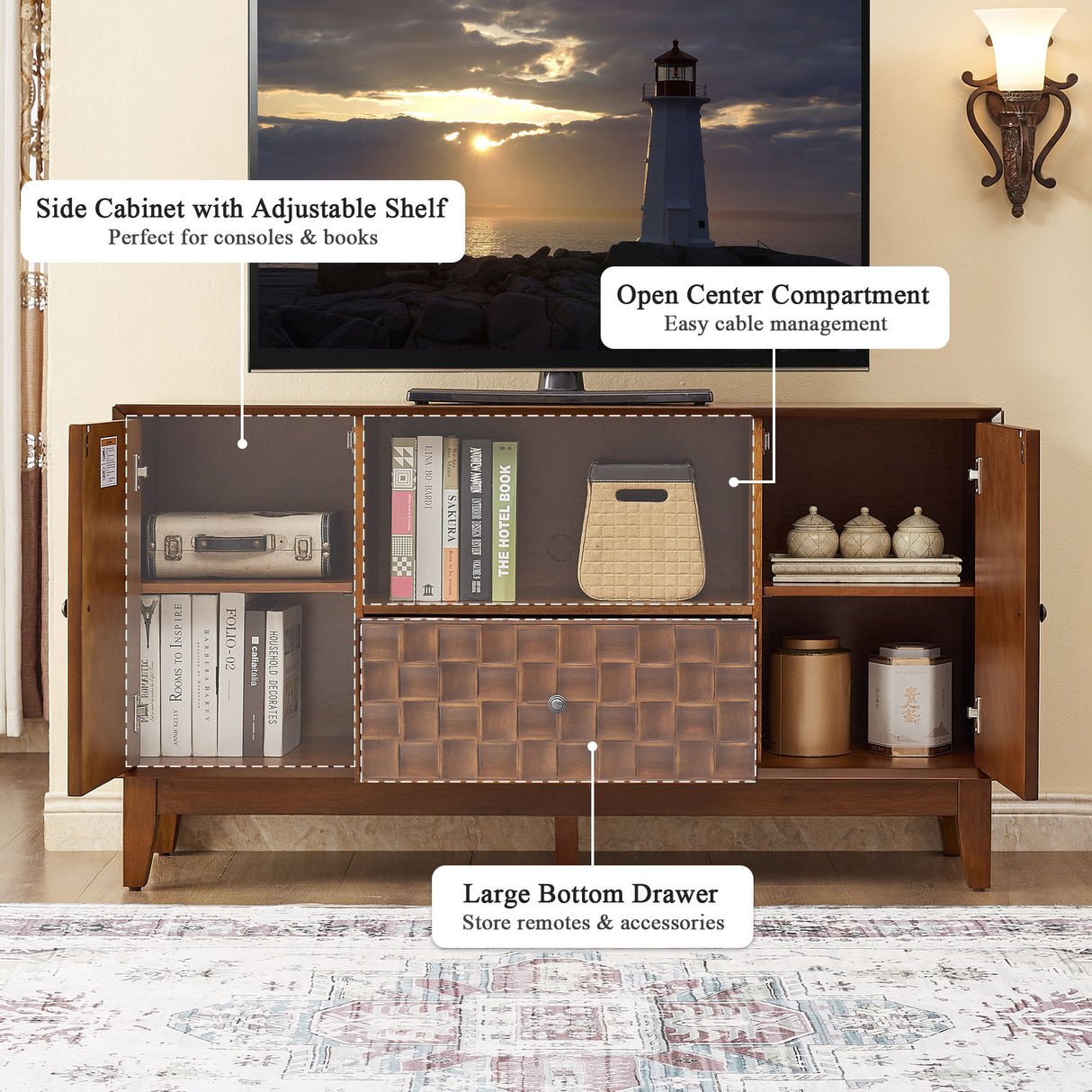 TV Stand With 3D Wood Texture - Brown