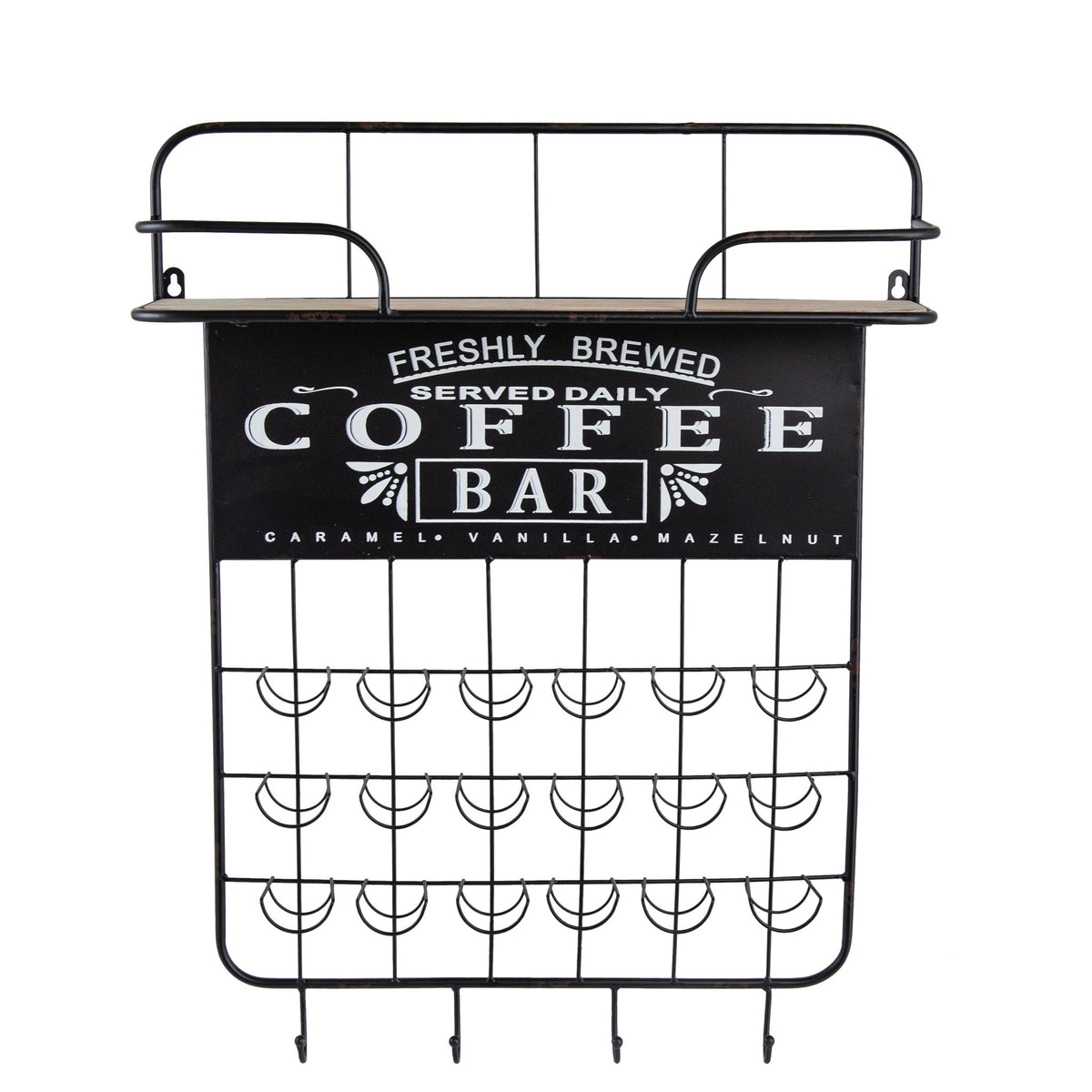 Floating Coffee Bar Shelf With Coffee Pod Holder, Hooks And Storage Shelf - Black