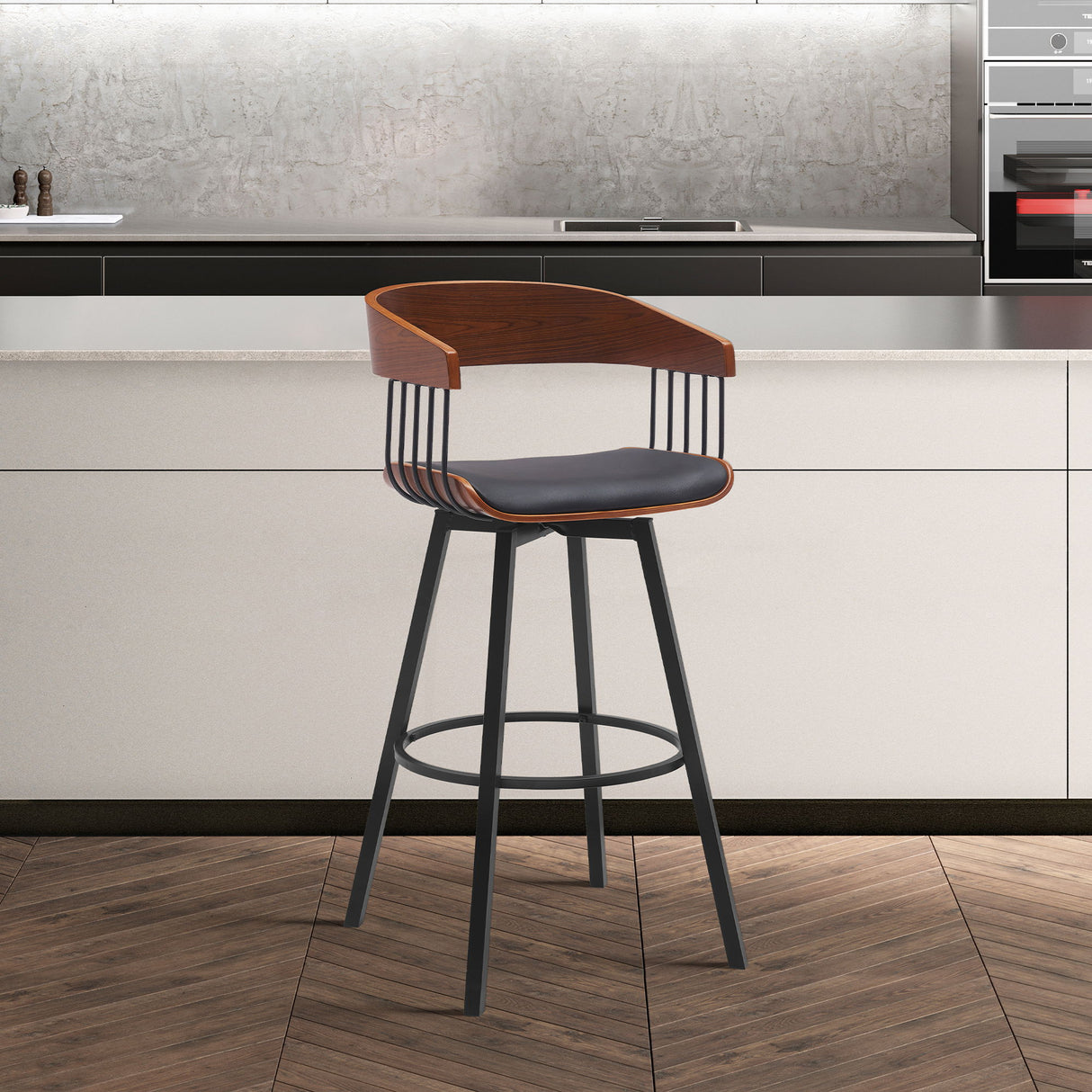 Athena - 27" Swivel Walnut Counter Stool - Black