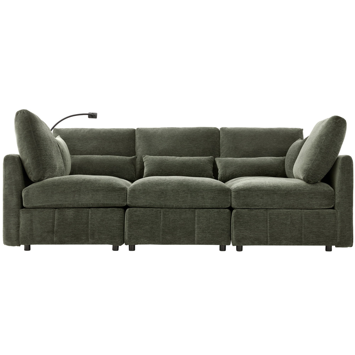 Modern Modular U-Shaped Sofa Bed With Movable Ottoman, USB Ports, Phone Holder