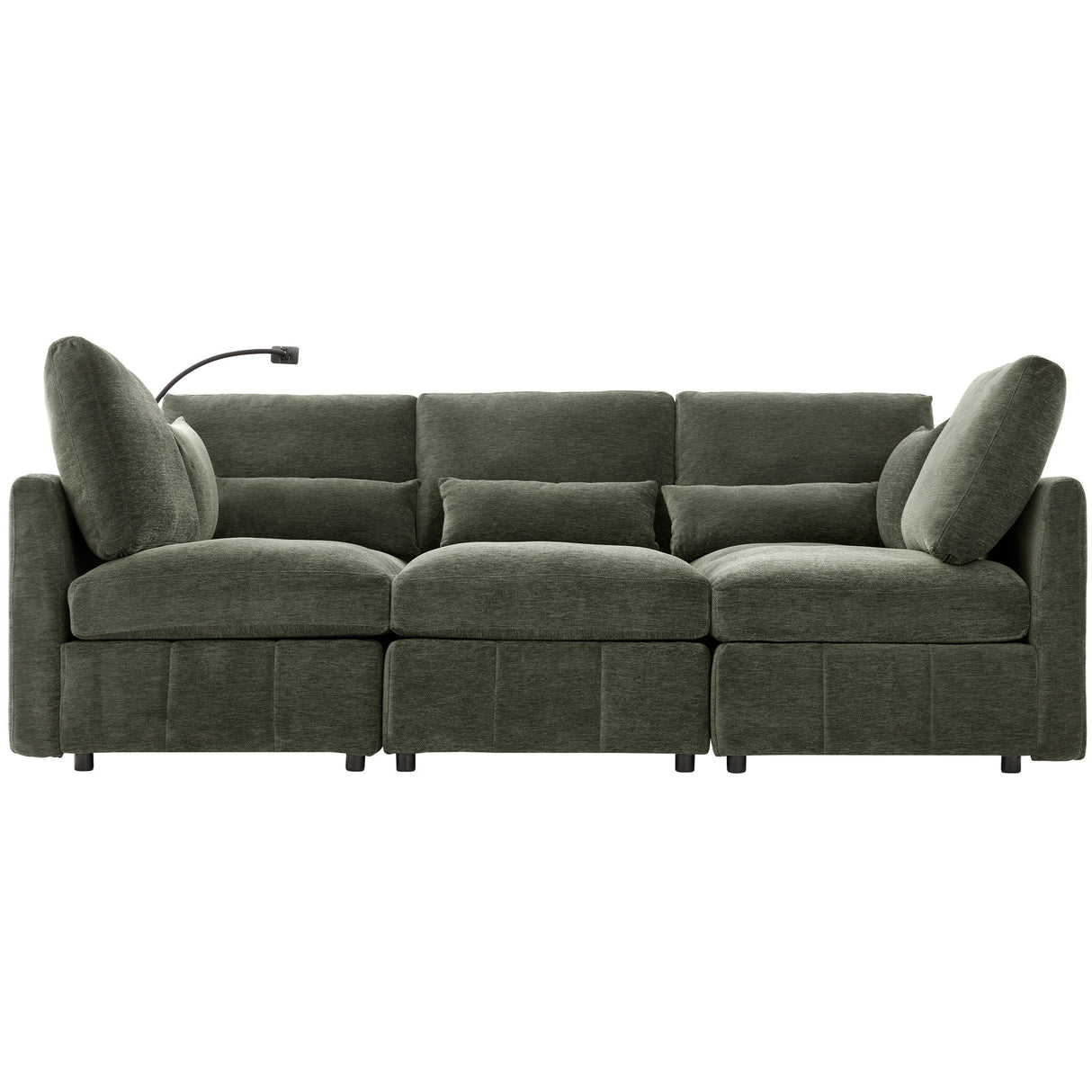 Modern Modular U-Shaped Sofa Bed With Movable Ottoman, USB Ports, Phone Holder