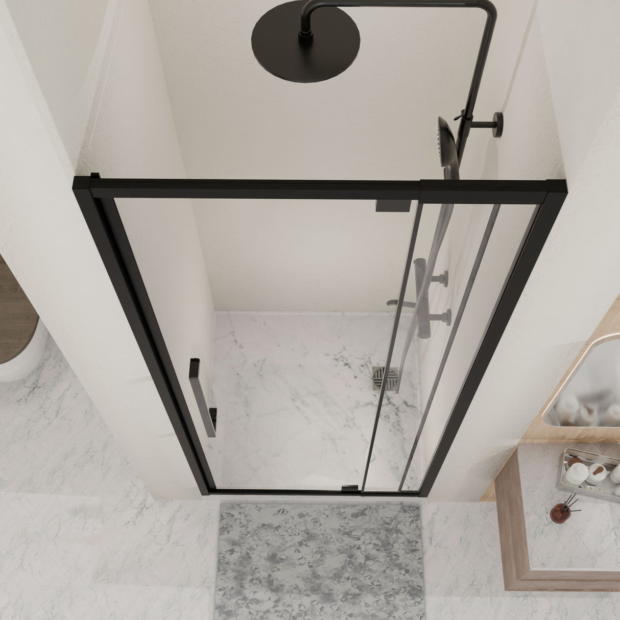 Semi Frameless Pivot Hinged Shower Door, Reversible Design