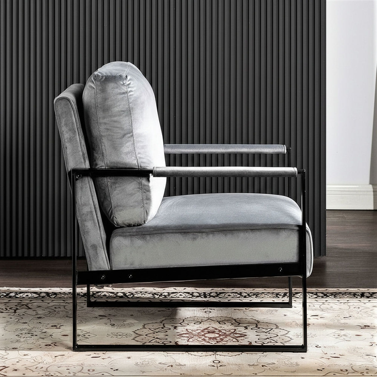 Accent Chair With Durable Square Frame, Armchair Upholstery - Gray