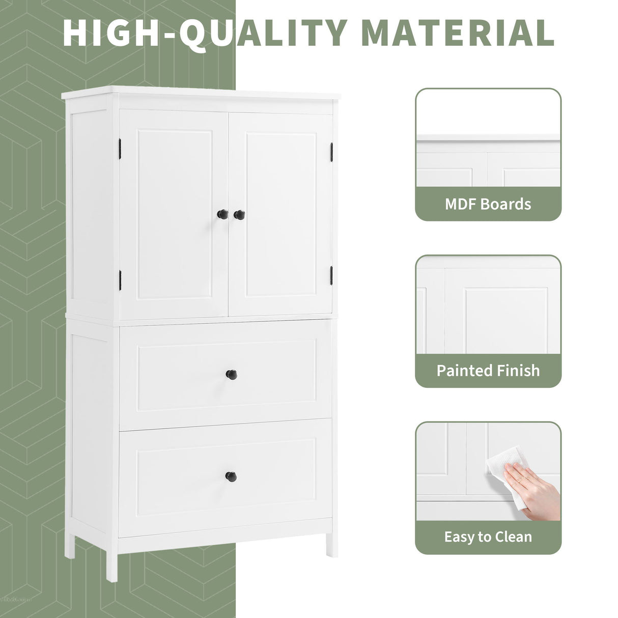 Bathroom Storage Cabinet With 2 Doors And Drawers, Adjustable Shelf