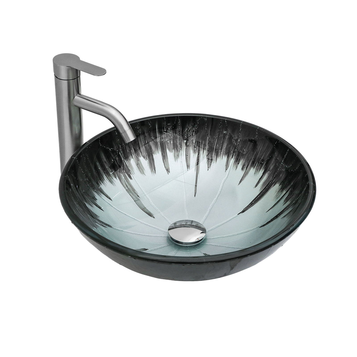 Crackle Vessel Sink With Pop Up Drain, Oval Bathroom Basin - Gray