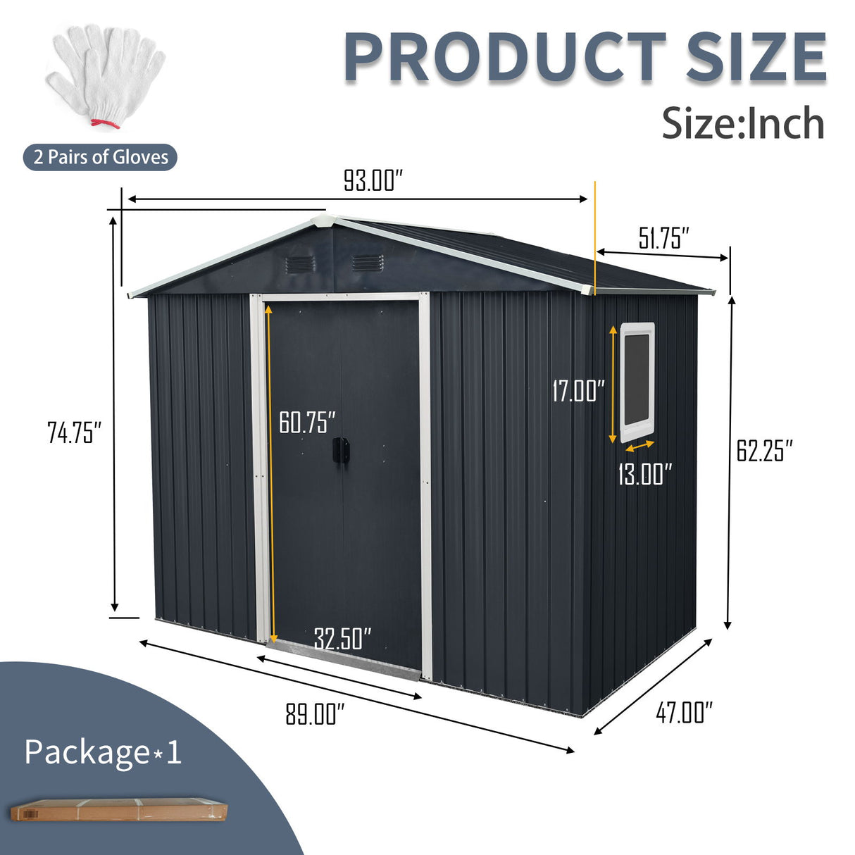 Outdoor Metal Storage Shed Garden Building with Window and Foundation 8x4ft