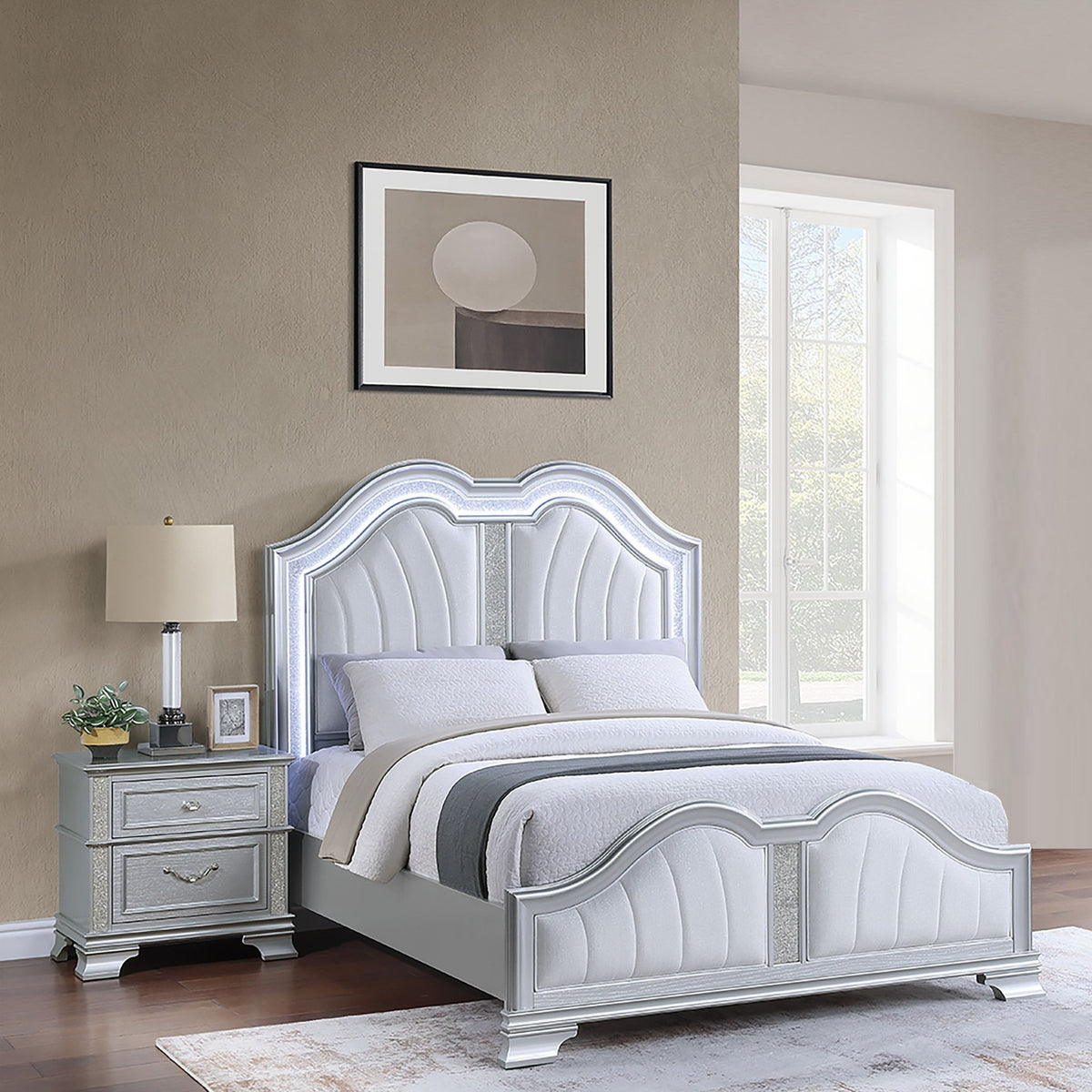 Eastern King Size Bed Built In USB LED Lighting - Silver