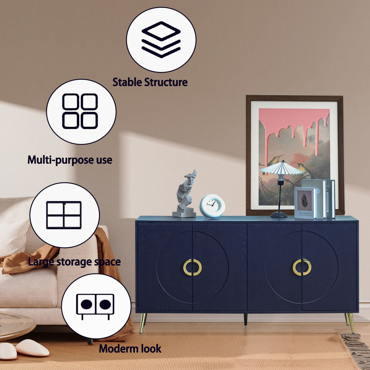 Modern Sideboard Buffet Server Cabinet Lacquered Wood Storage 60x31in