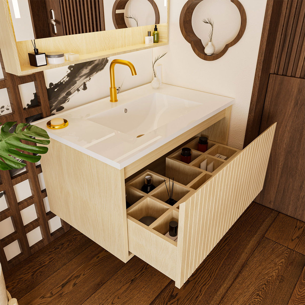 Wall Mounted Floating Bathroom Vanity With Sink And Drawers