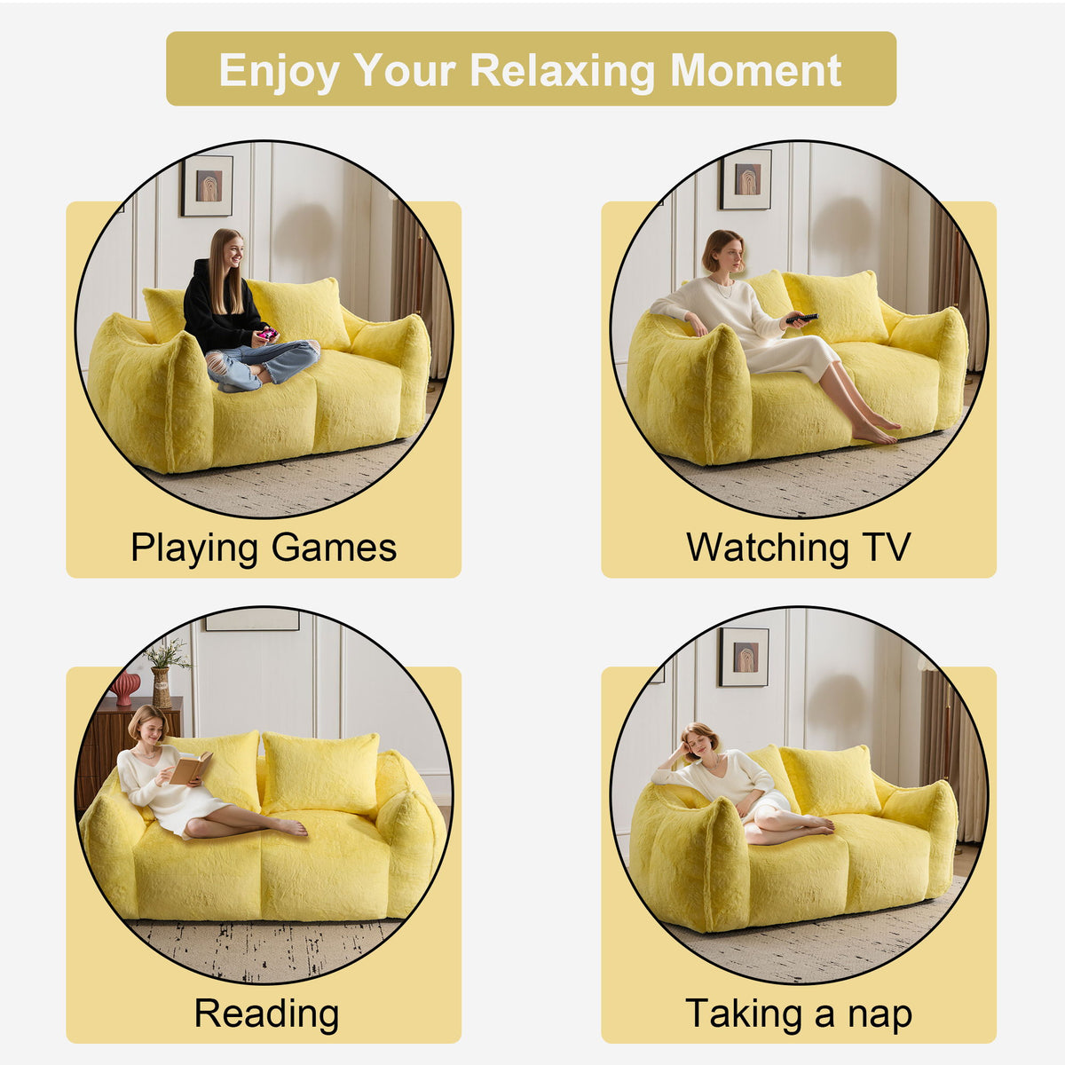 Giant Bean Bag Couch, Ultra Soft Fluffy Loveseat For Living Room