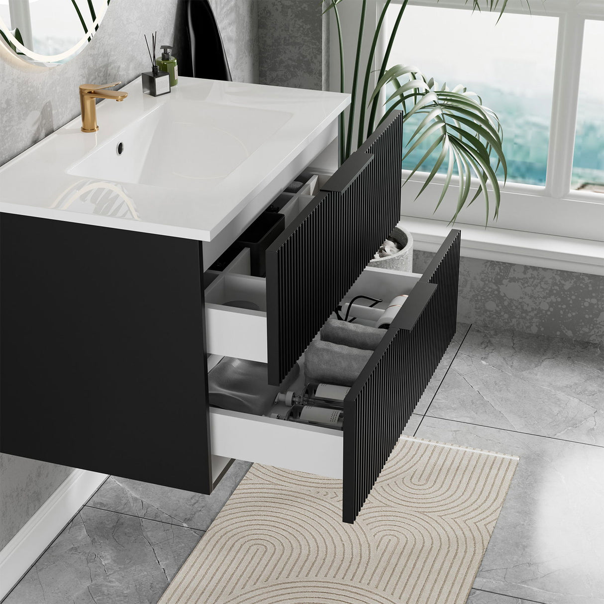 Modern Wall Mounted Floating Bathroom Vanity With Sink And Drawers