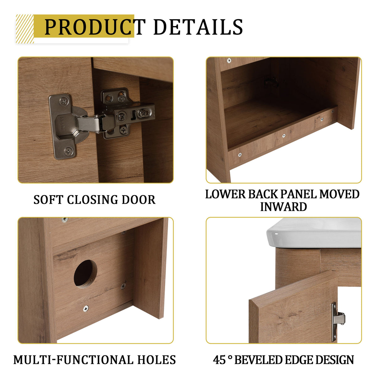 Wall Mounted Bathroom Vanity With Sink And Storage Shelves, Soft Close Doors