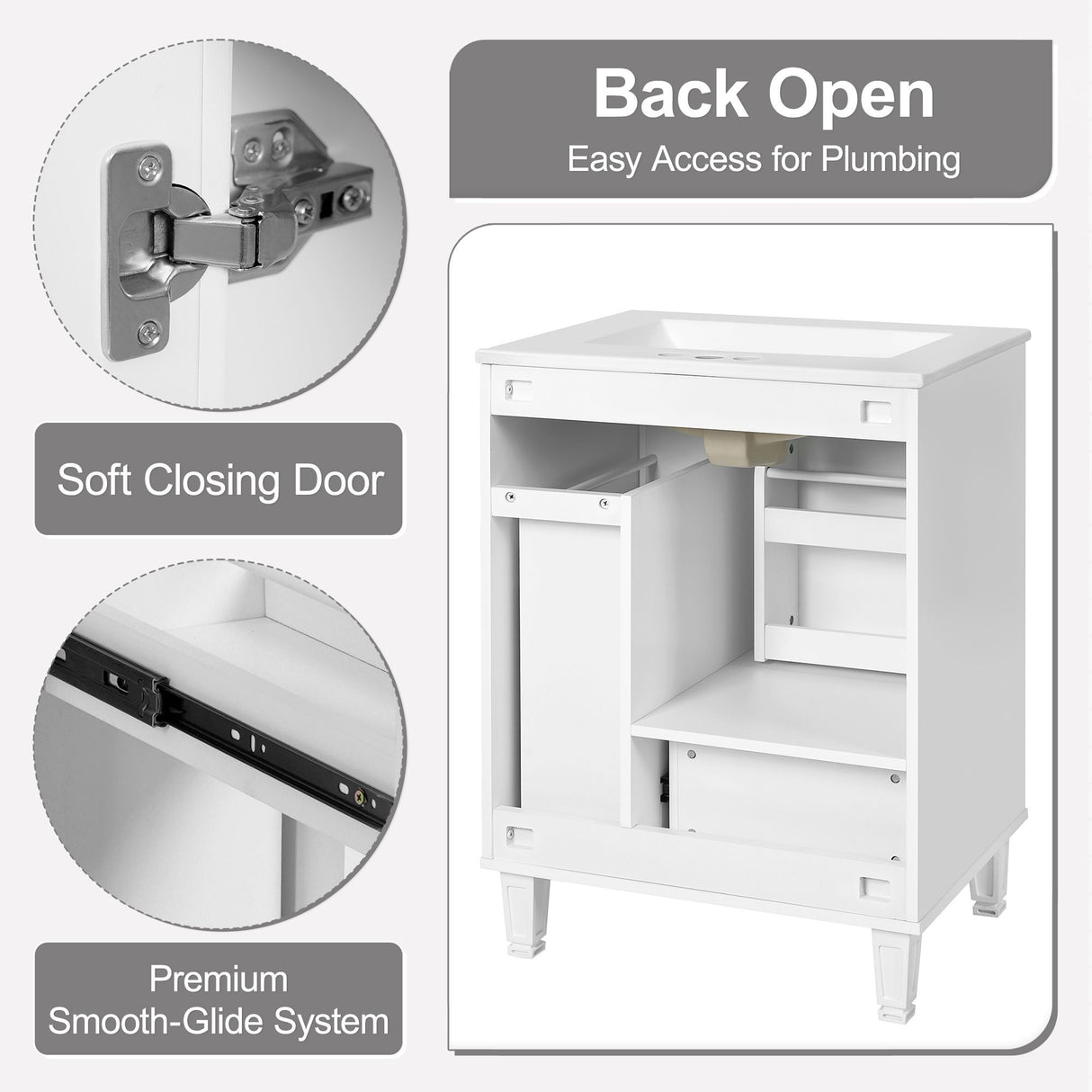 Bathroom Vanity With Sink, Deep Drawer, Door Shelf, 2 Tier Basket