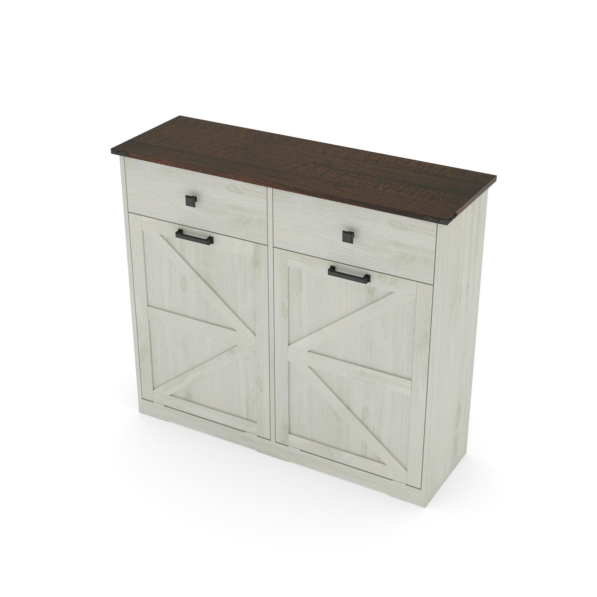 Double Tilt Out Trash Cabinet With Hideaway Drawer And Barn Door Style