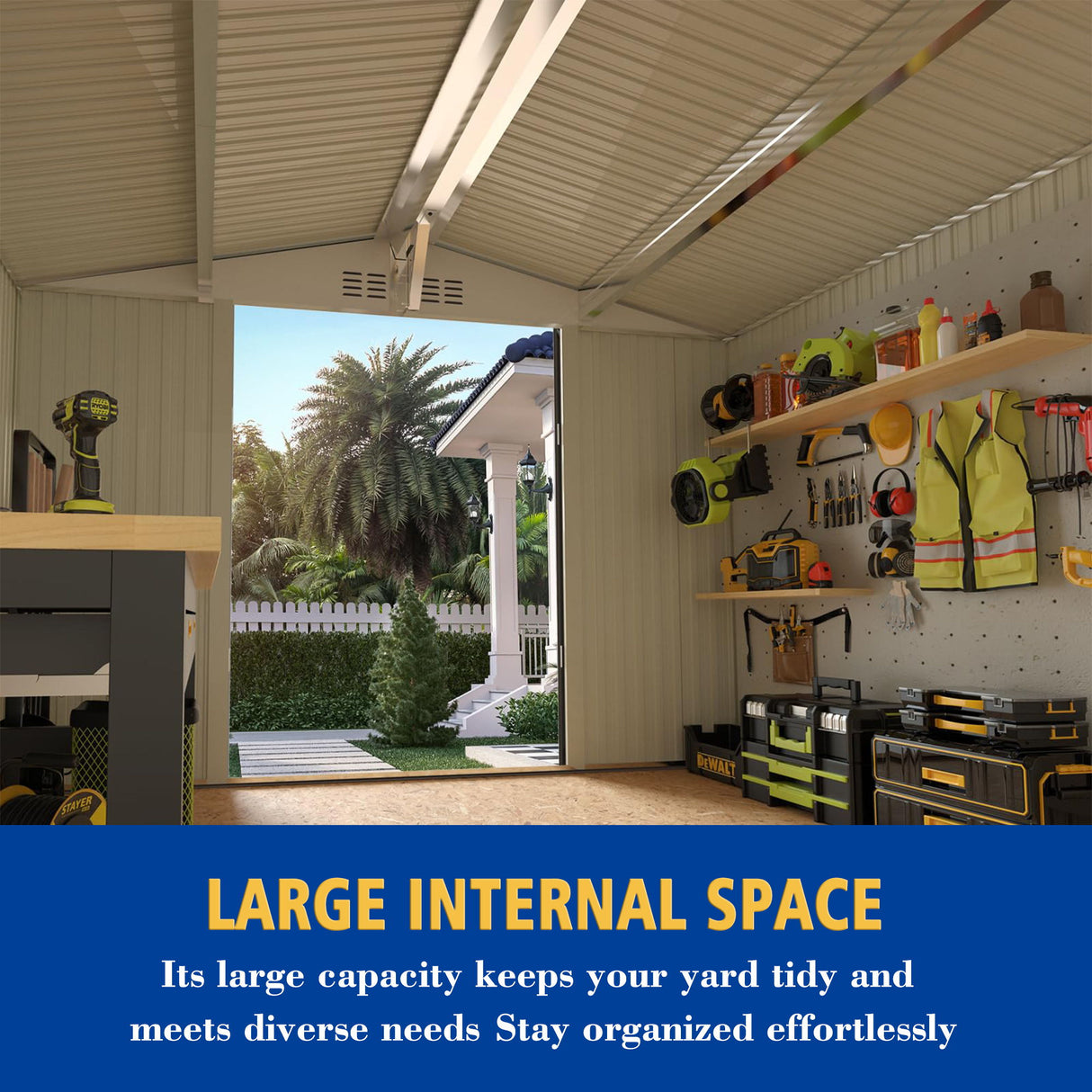 Large Metal Outdoor Storage Shed With Lockable Door, Air Vent, And Clear Window For Garden Tools And Bicycles - Gray