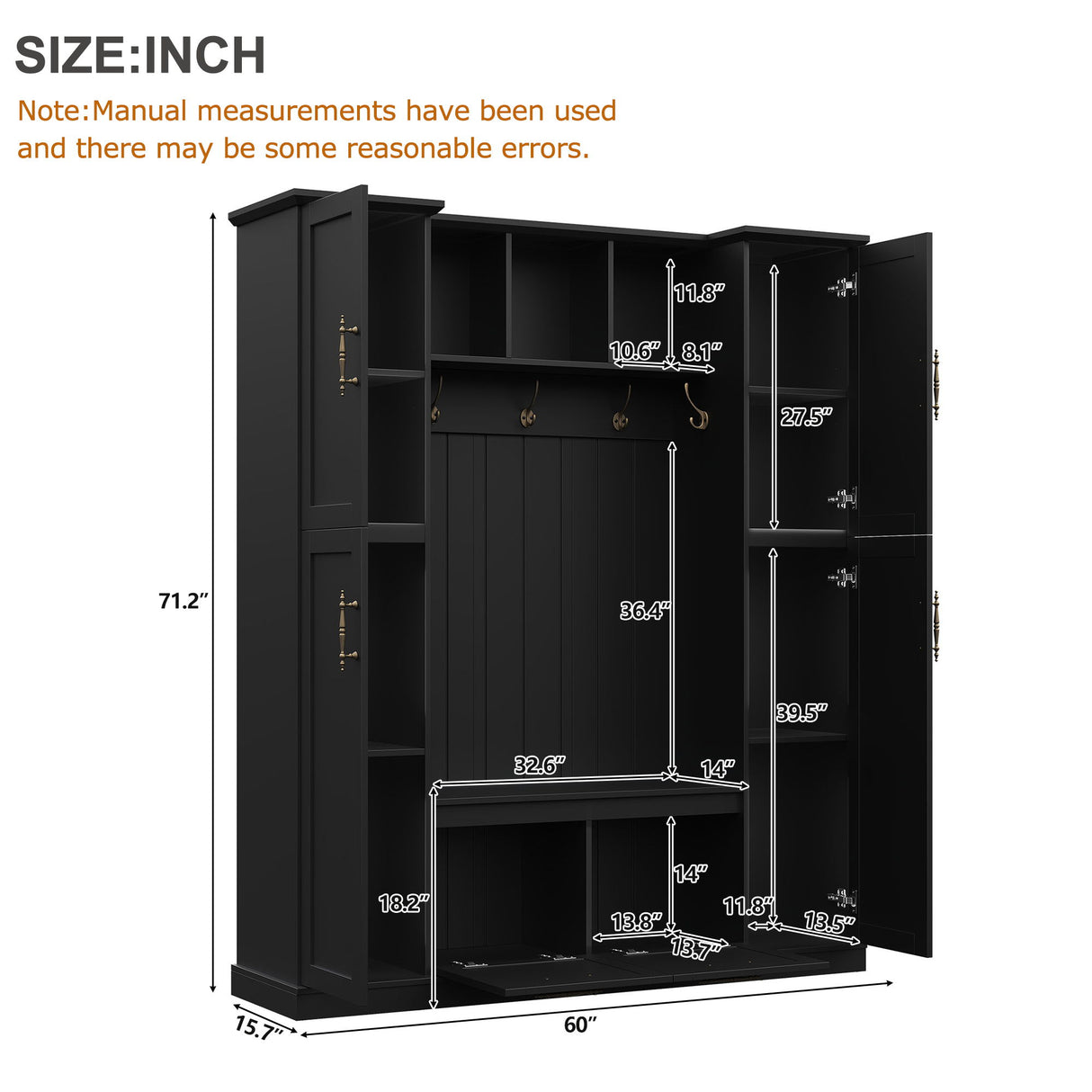 Hall Tree With 4 Side Cabinets