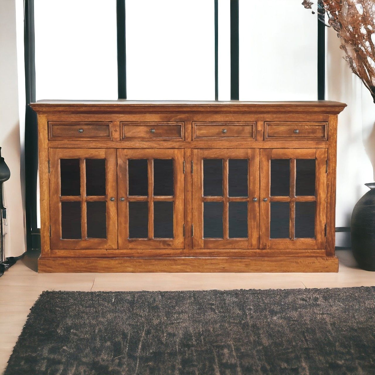 Large Glazed Sideboard Buffet Cabinet Storage Unit Solid Wood 65x35in