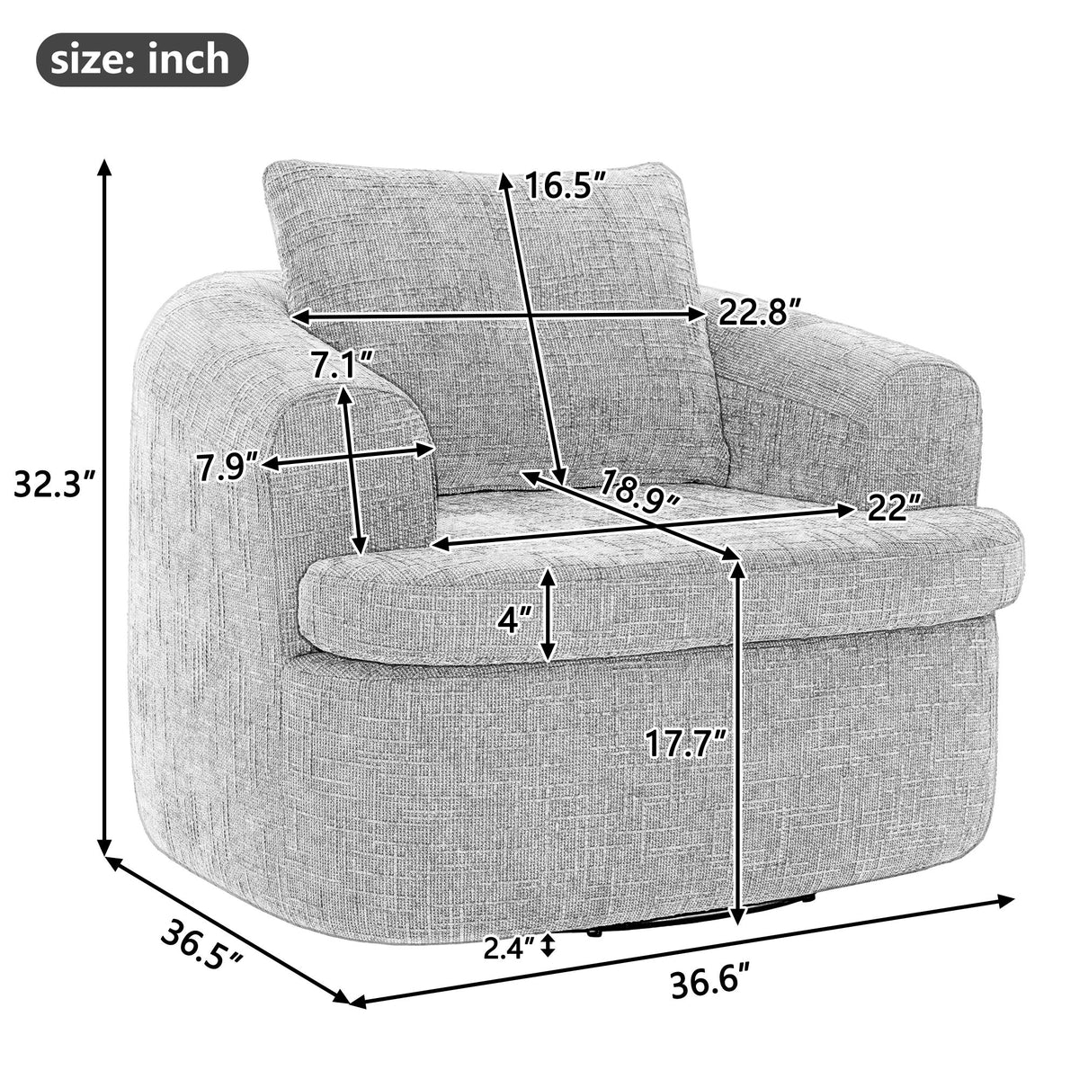 Modern Swivel Barrel Chair With Dual-Layer Cushion