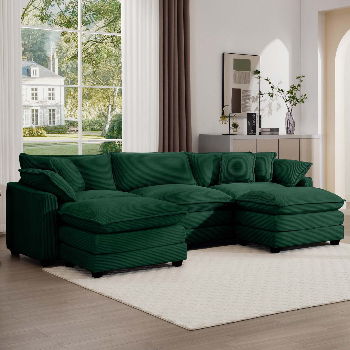 Modern Modular Cushion Sofa With Ottoman, Low Back, Deep Seating Sofa Set