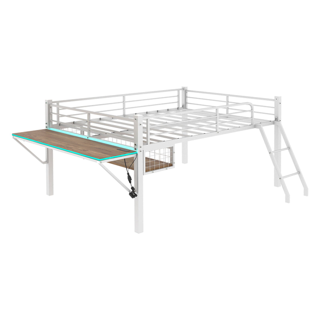 Loft Bed With Built In Desk, LED Light Strip