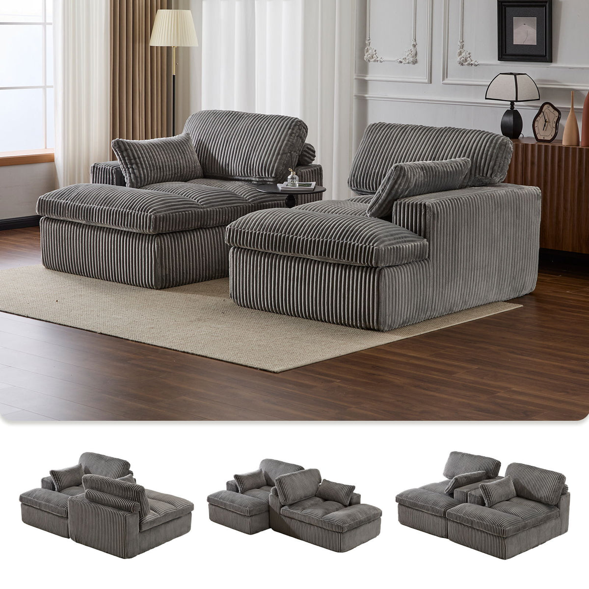 Double Chaise Lounge Chair, Oversized Upholstered Sleeper Cloud Couch