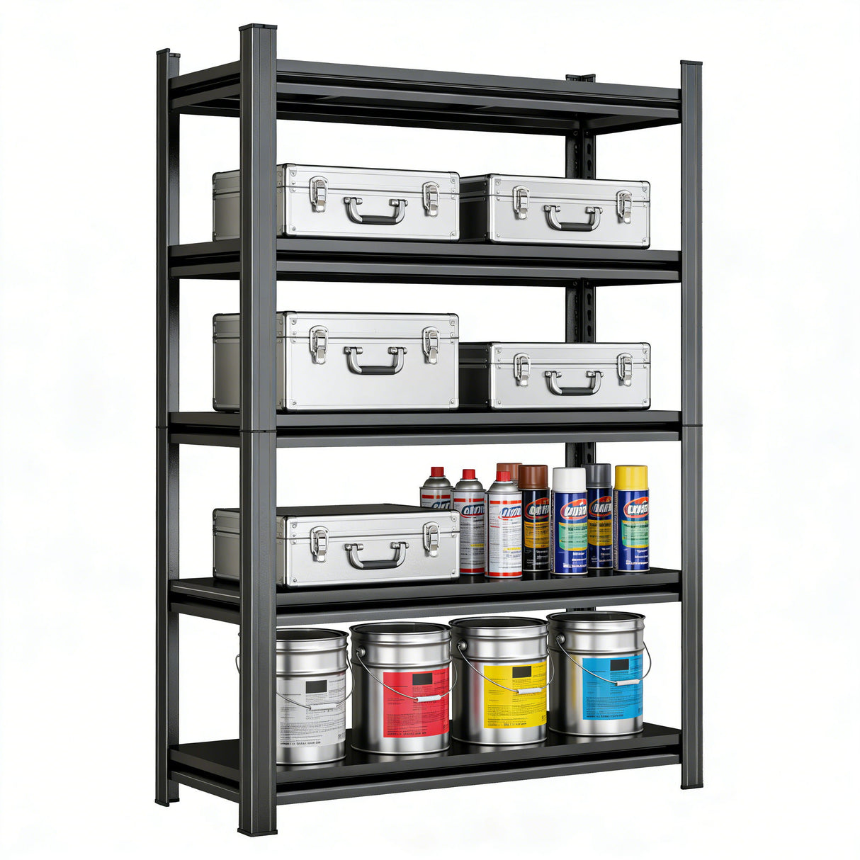 5 Tier Storage Shelves, 2200Lbs Adjustable Metal Shelving Unit - Black