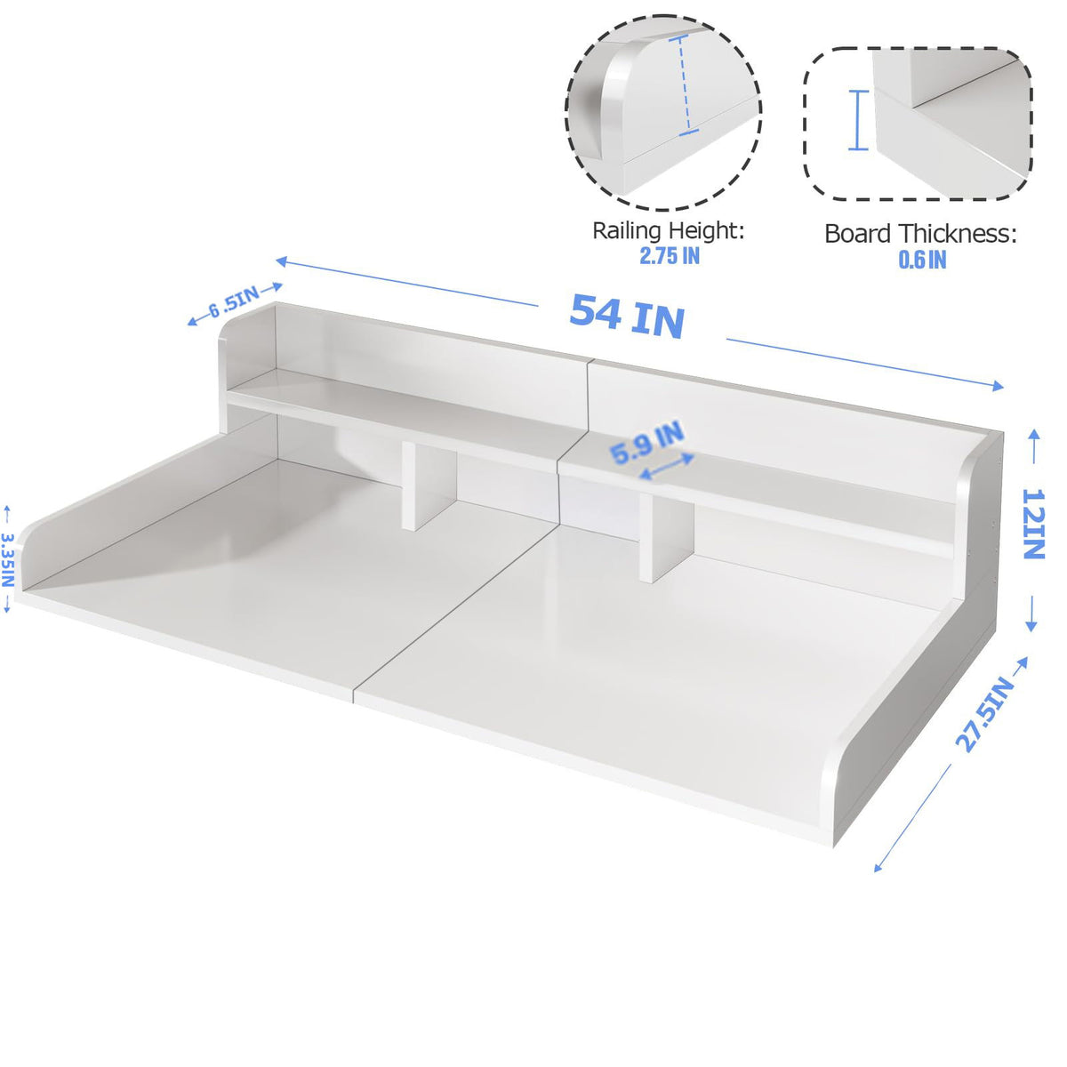 Washer Dryer Countertop Organizer, Double Layer Wooden Laundry Shelf Topper With Edge For Storage - White