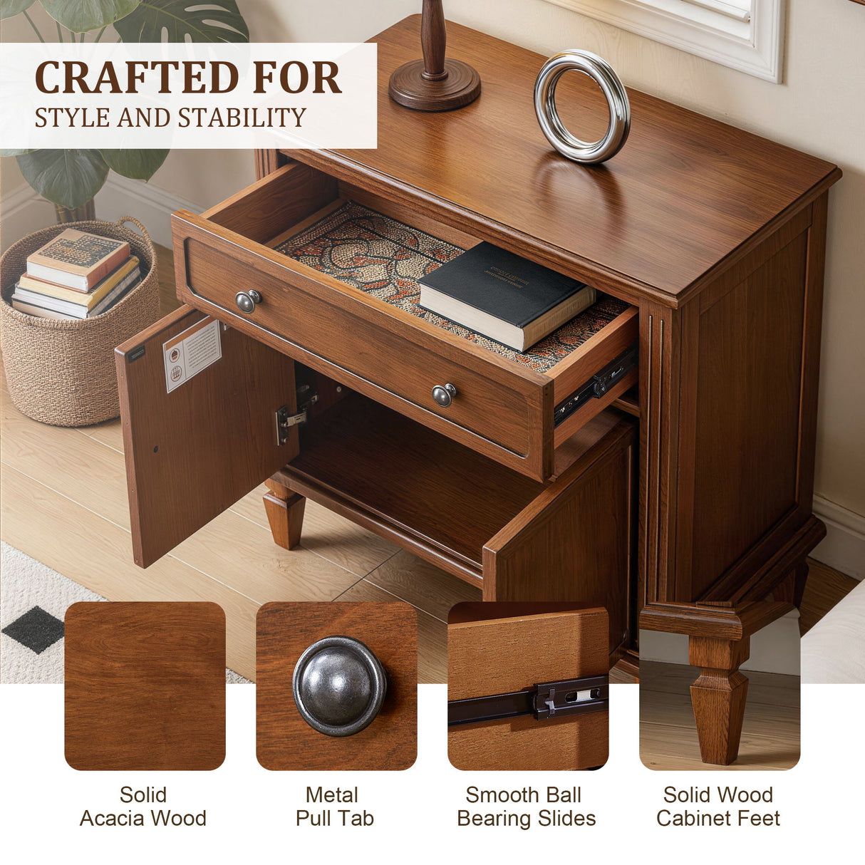 Nightstand With Charging Station Bedside Table With Drawer And Double Door Storage