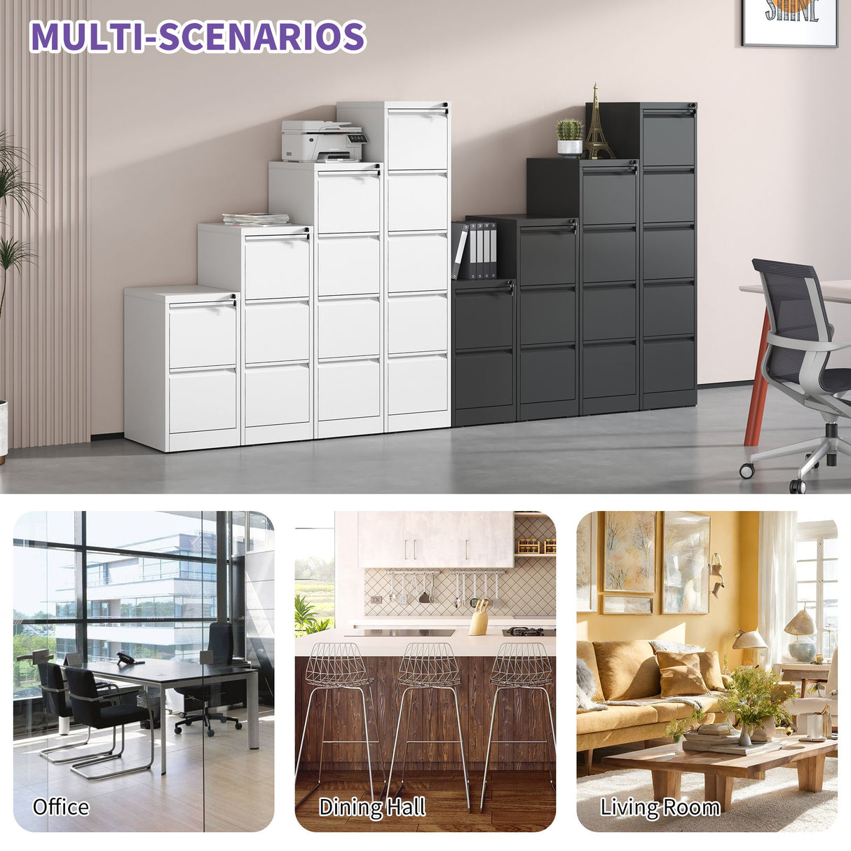 Steel Drawer Vertical File Cabinet With Lock For A4 Legal / Letter Size