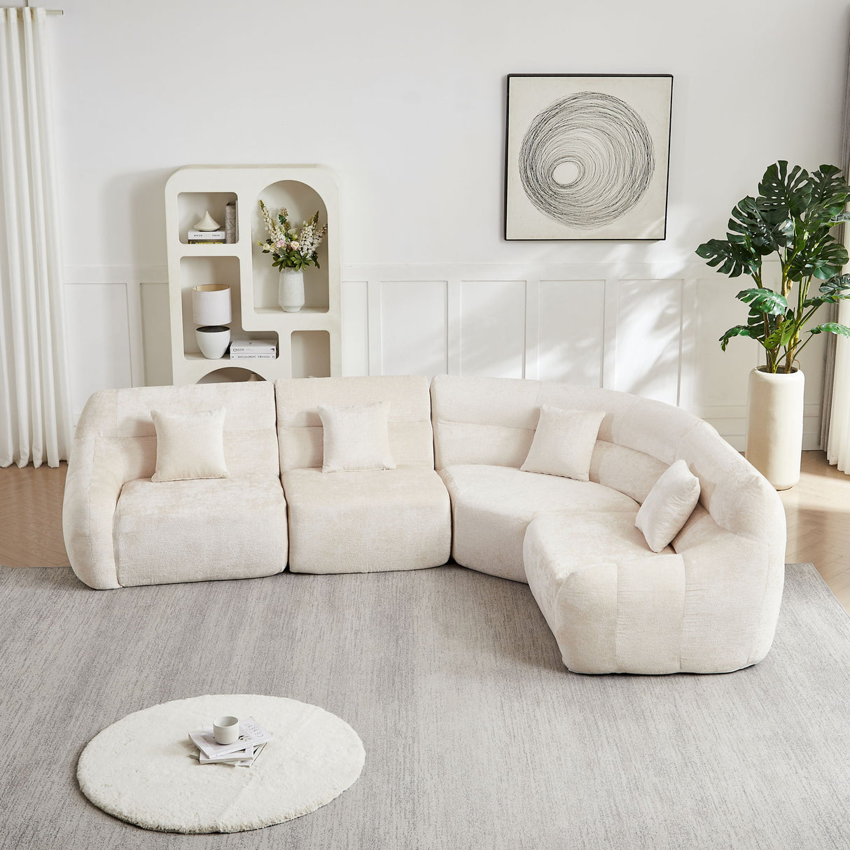 Luxury Curved Corner Sectional Sofa With 4 Pillows