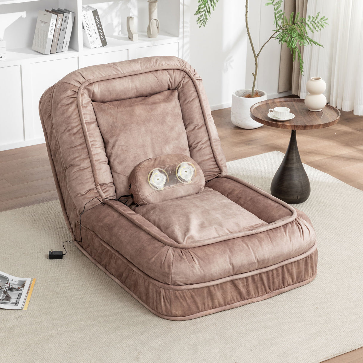 Upholstered Human Dog Bed And Pets, Bean Bag Floor Sofa With Massage Pillow, 5 Adjustable Positions & 2 Soft Pillows