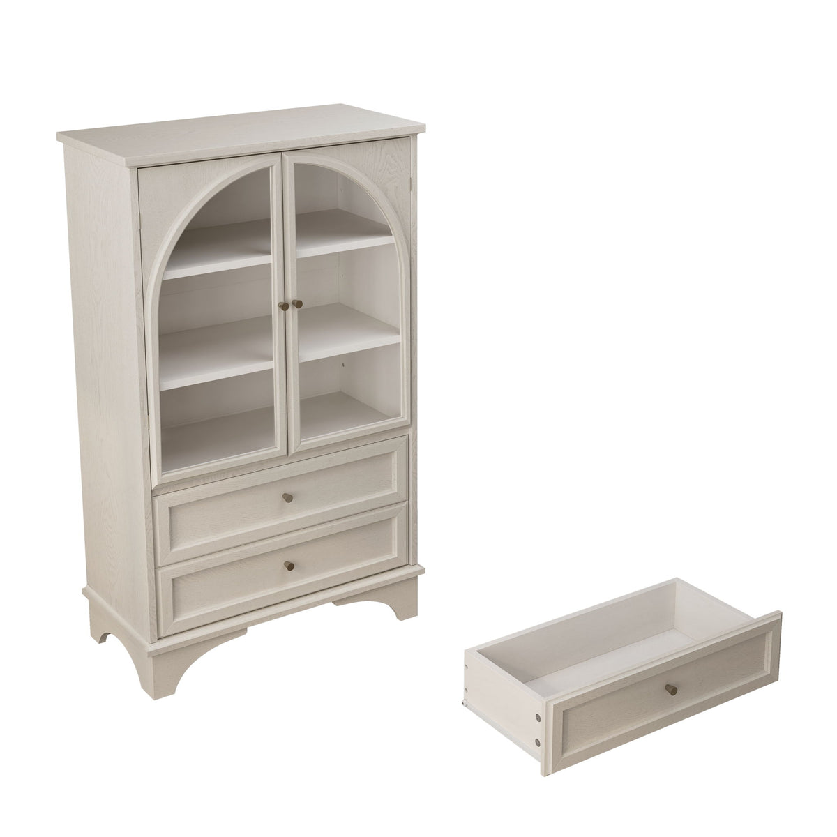 Glass Door Display Case With 2 Drawers And Adjustable Shelf