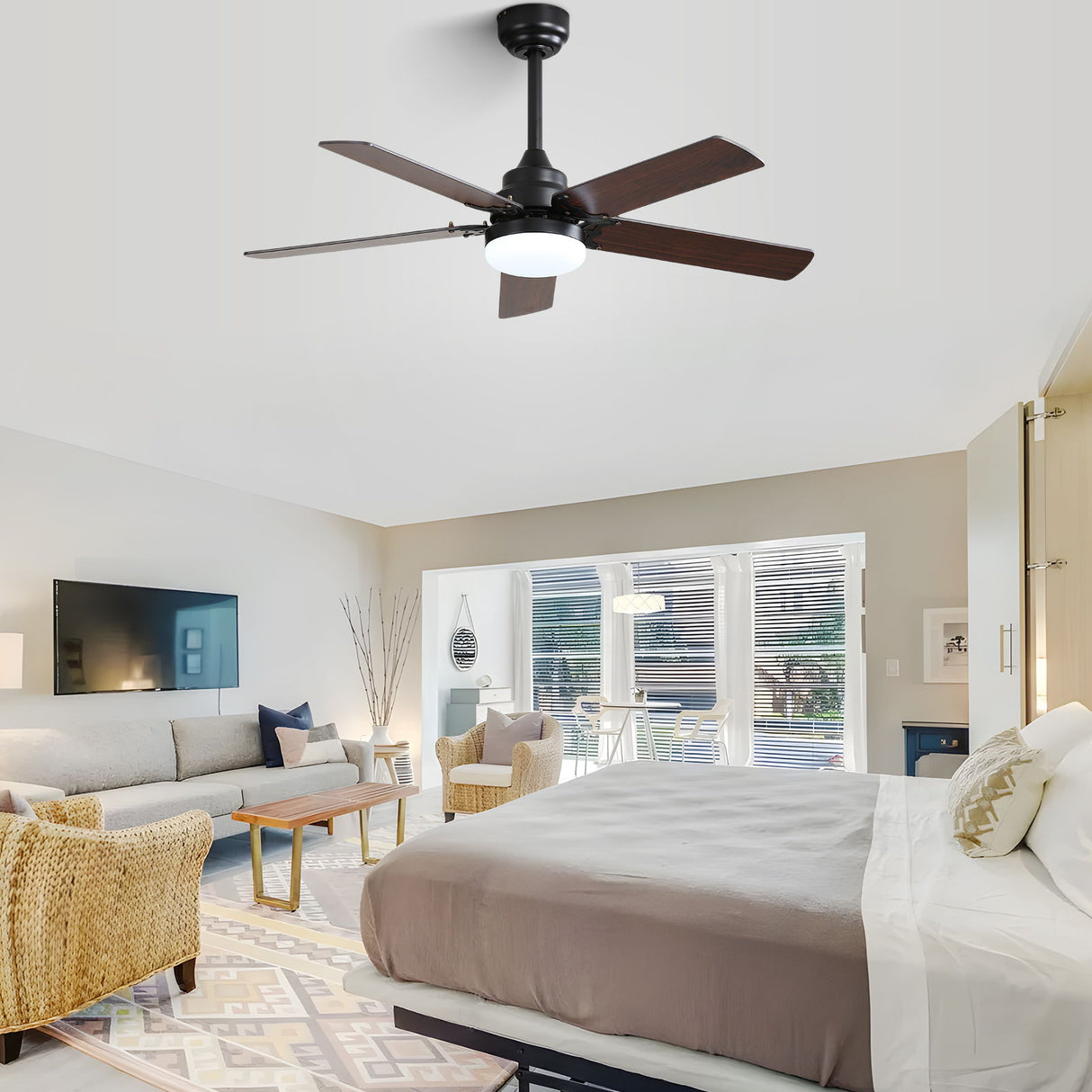 Modern Ceiling Fan With 3 Color Dimmable Light 5 Blades Remote Control Reversible Dc Motor For Bedroom - Black - Ceiling Fans - Alpine Outlets