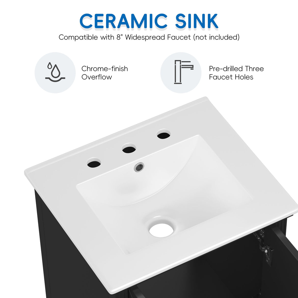 20" Bathroom Vanity With Sink Cabinet With 2 Doors, 2 Drawer, Magnetic Door Stopper, Adjustable Feet, Drop In Sink - Black
