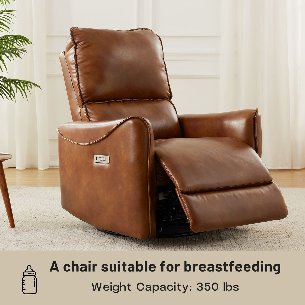 Electric Recliner Chair With Rocker And Swivel Function - Brown