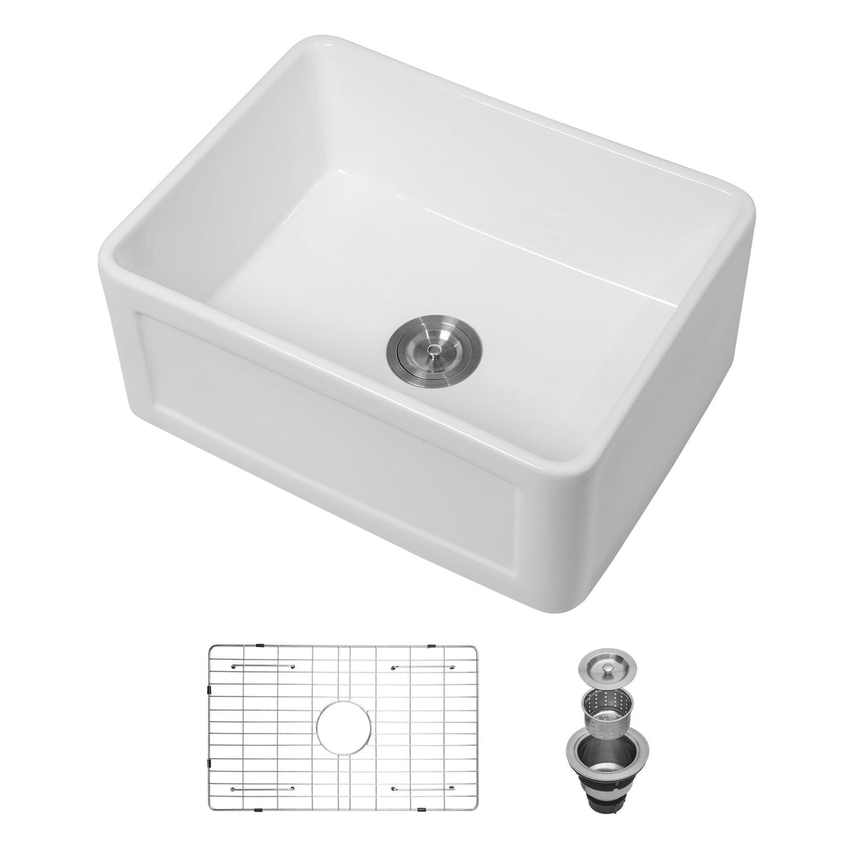 Apron Front Reversible Single Bowl Kitchen Sink & Grid And Strainer