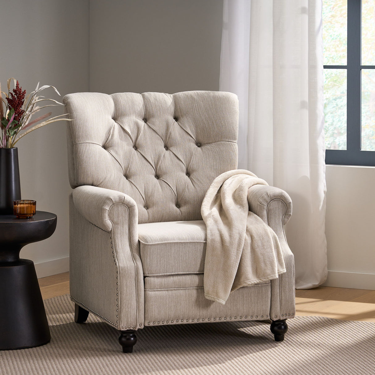 Welch - Contemporary Tufted Pushback Recliner - Beige