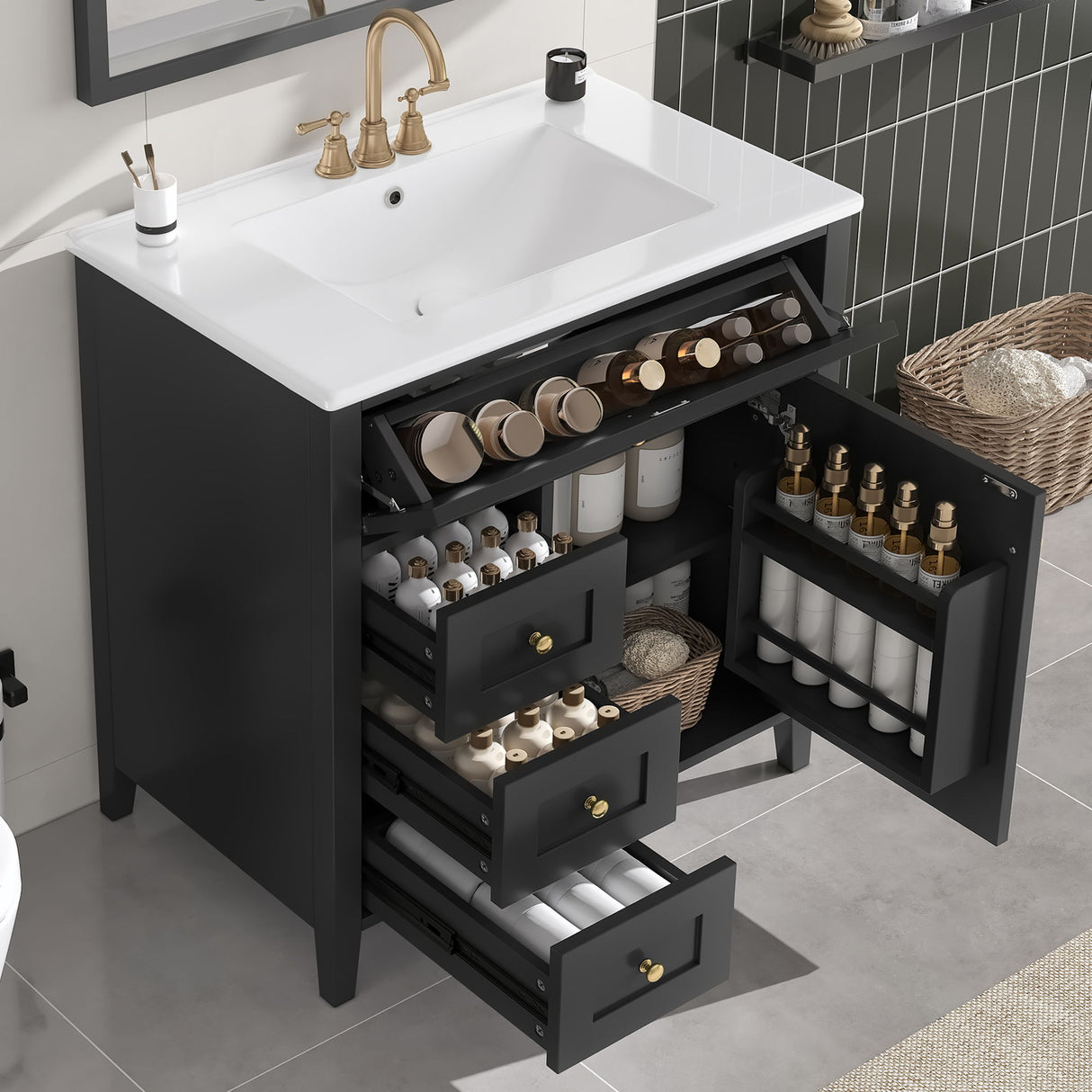 Bathroom Vanity With Sink, 3 Drawers And Adjustable Shelf, Freestanding Storage Unit